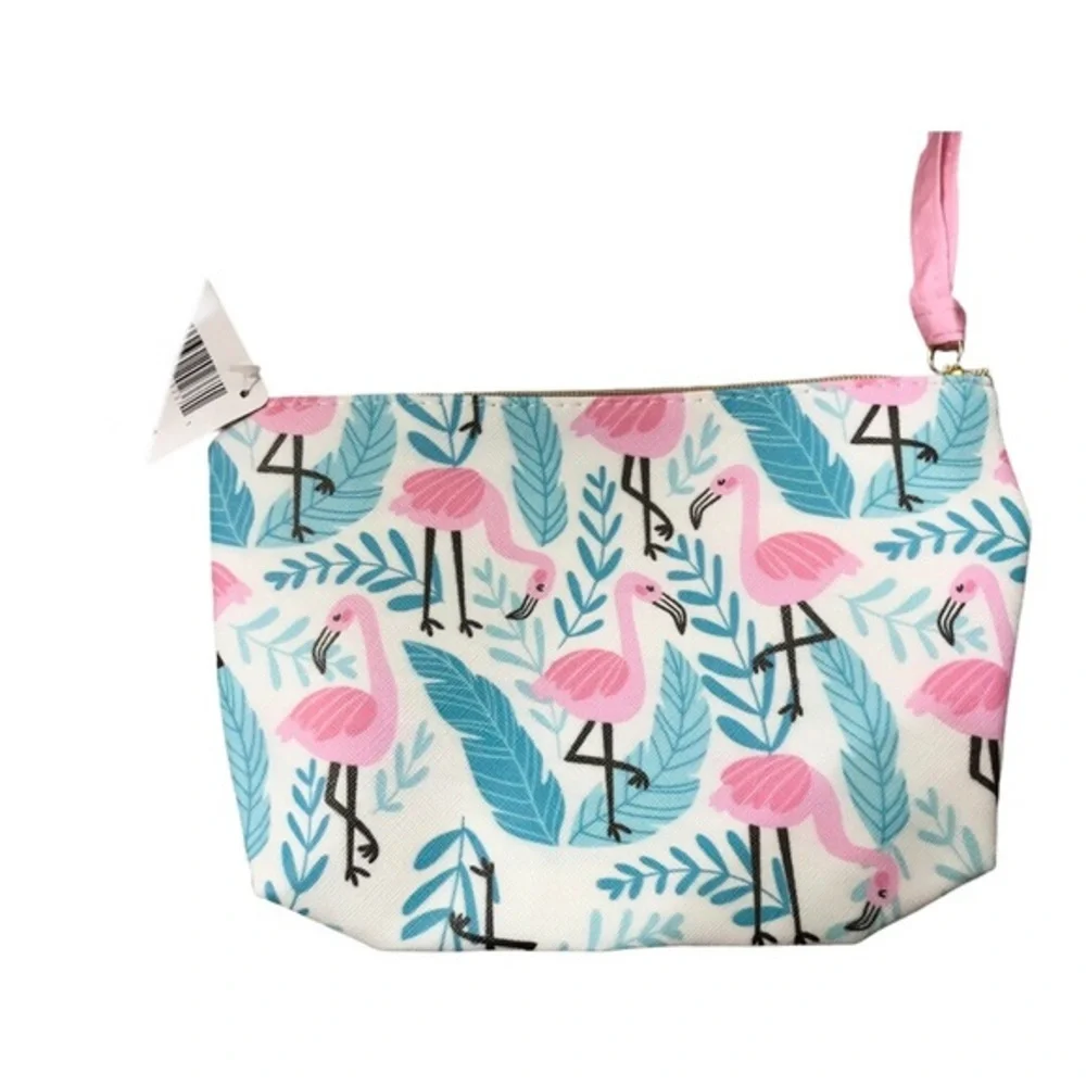 3pack pink flamingo themed “flaunt‎ it” & “good vibes” makeup bag coin pouch new